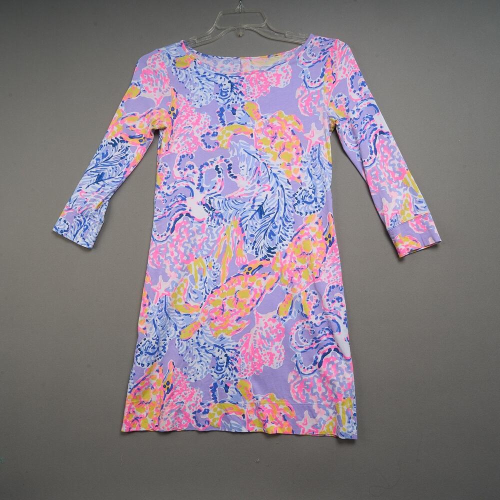 Lilly Pulitzer Marlow Dress XS Turtle Lilac Verbena So Snappy 3/4 Sleeves Pima